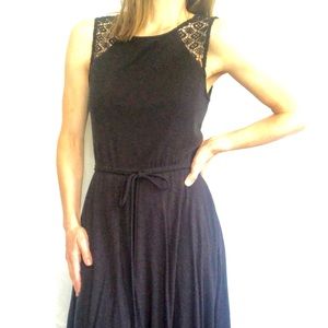 Cotton jersey lace a-line high low black dress
